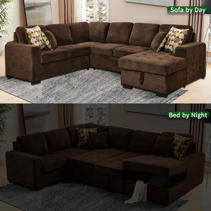 Sectional Sleeper Sofa Couch with Pull Out Bed and Storage Chaise, U Shape Sectionals Sofas, Oversized Sectionals Couches