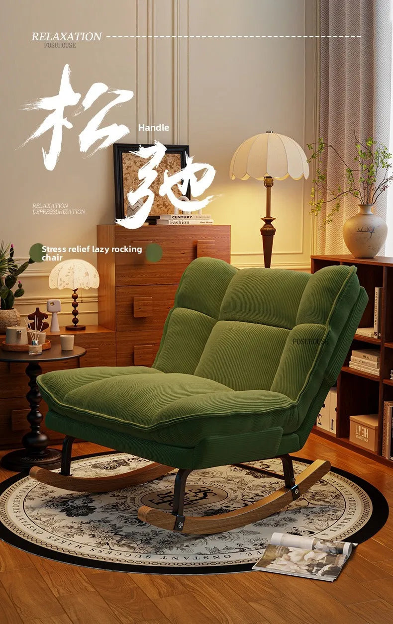 Nordic Widened Living Room Sofas Living Room Adults Can Rocking Single Sofas for Balcony Leisure Corduroy Rocking Lazy Chair