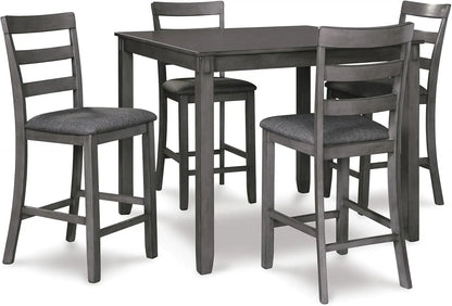 5-Piece Gray Wood Dining Set with Table & 4 Barstools, Counter-Height for Small Spaces