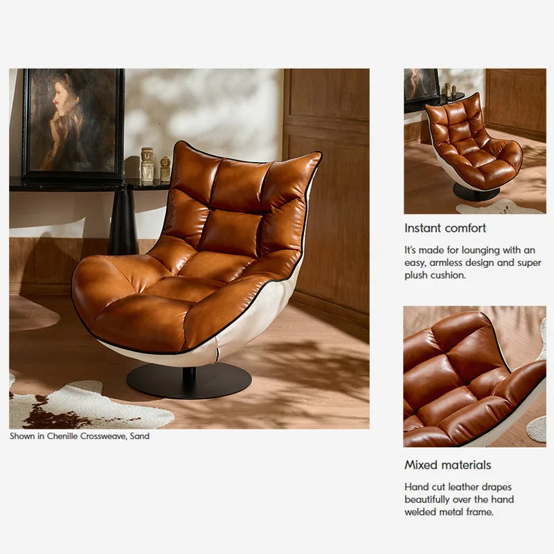 Living room balcony designer antique leisure chair leather lazy sofa