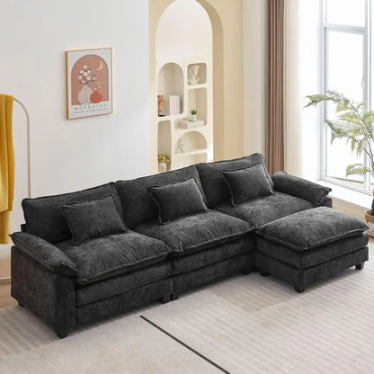 l L Shape Sofa Comfy Sectional Cloud Couch for Living Room with Pillows, Modern Velvet Sofa Sleeper Deep Couches with Ottoman