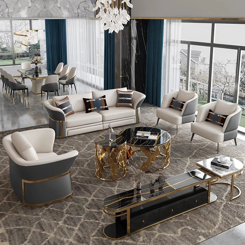 Italian Designer Leather Sofas Luxury 3 Pieces Set Minimalist Modern Sofa Loveseat Floor Divano Soggiorno Home Furniture