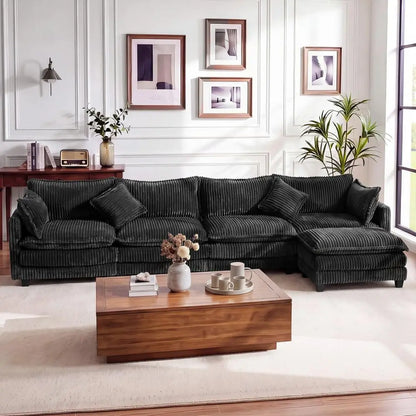 143 L Shaped Modular Sectional Couch, Comfy Corduroy Upholstered Cloud Couches for Living Room, Modern 3 Seater Sofa with Movab