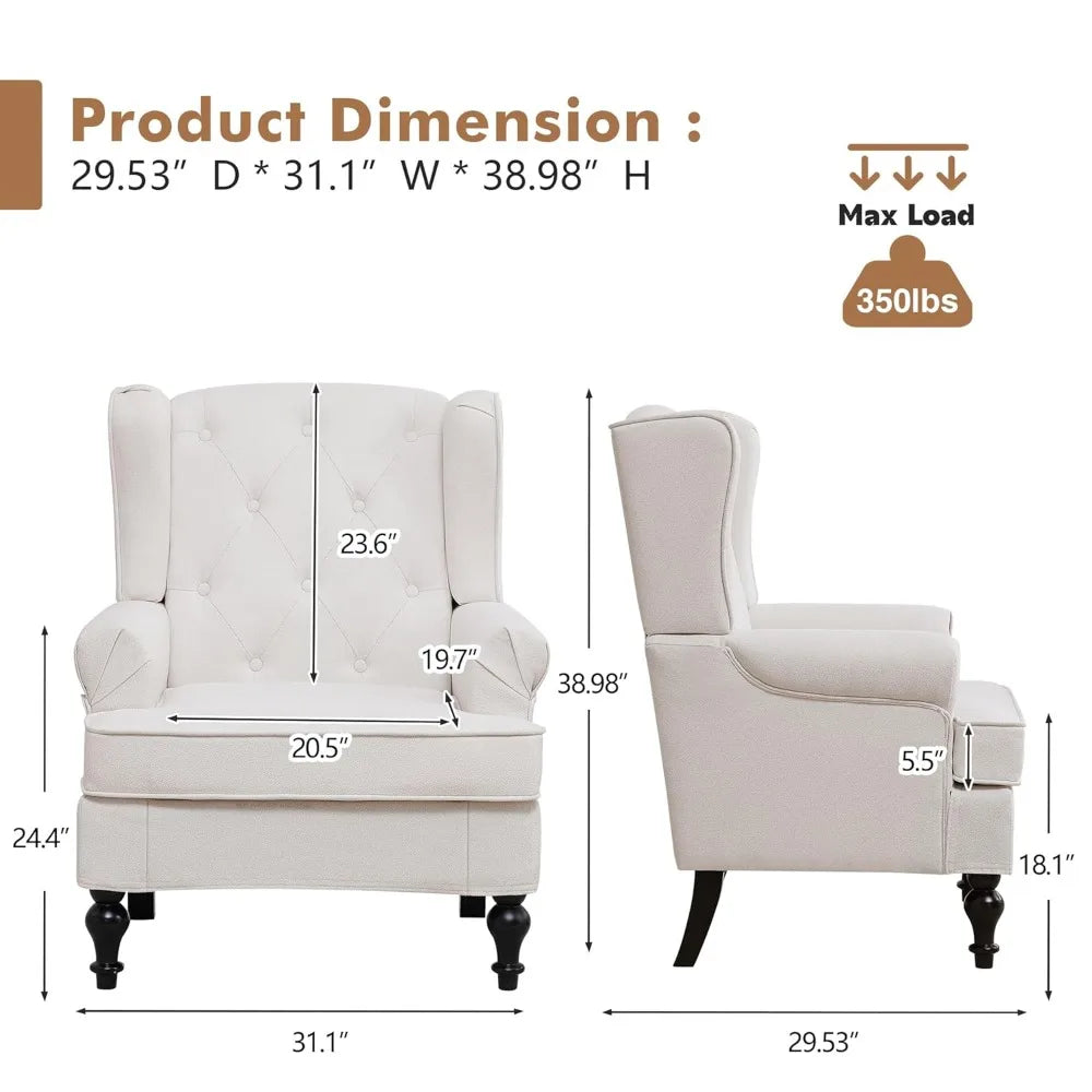 Accent Chair Set of 2, Mid Century Modern Fabric Wingback Chair, Upholstered Armchair with High Back and Vintage, Customized