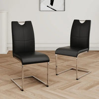 Set of 2 Chrome Metal Finish Side Chairs, Gray-Taupe Faux Leather Upholstery, Casual Dining Furniture