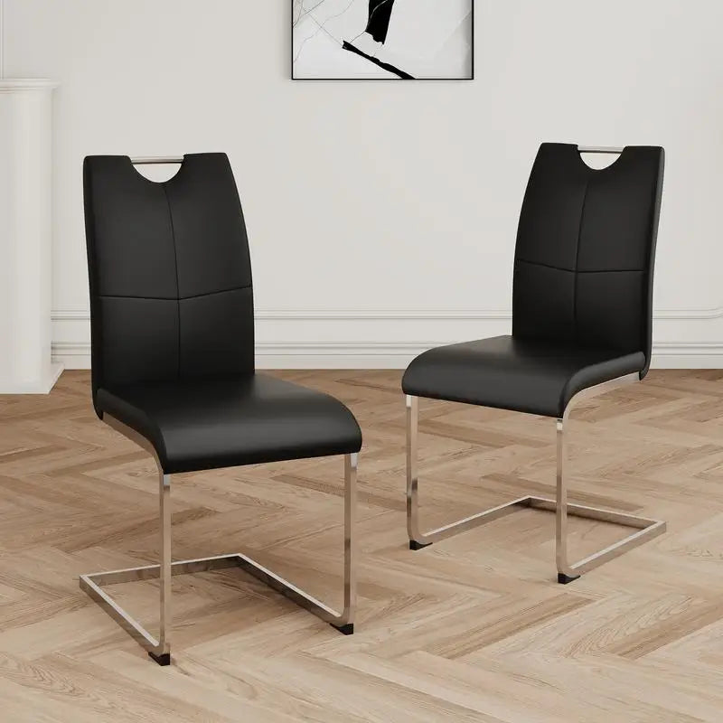 Set of 2 Chrome Metal Finish Side Chairs, Gray-Taupe Faux Leather Upholstery, Casual Dining Furniture