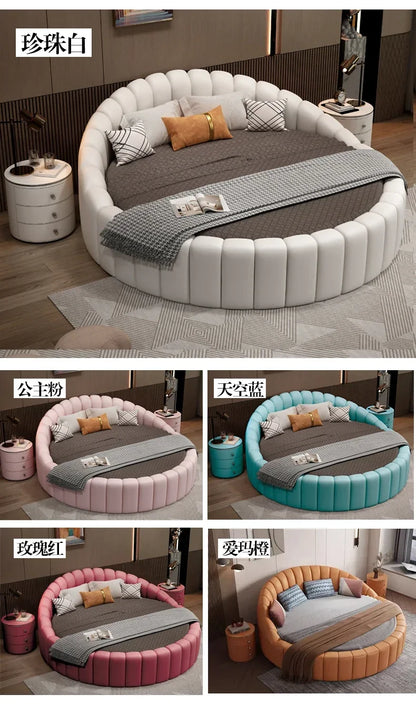 W round Bed Double Modern Simple round Leather Princess Large and Small Apartment Type Master Bedroom Marriage Bed Hotel