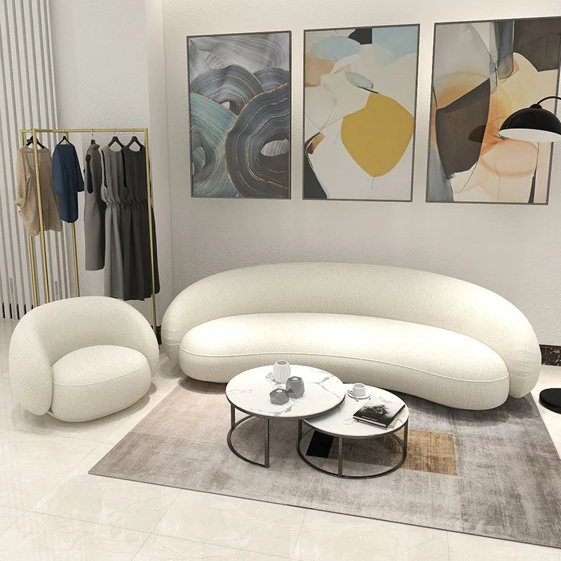 &Modern Villa Living Room Single Three Person Sofa Set Household Beige Lamb Fabric Cashew Nut Arc Creative Sofa