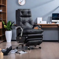 Ergonomic Leather Executive Office Chair Adjustable Armrests Stainless Steel Base Glide Seat Recline Meeting