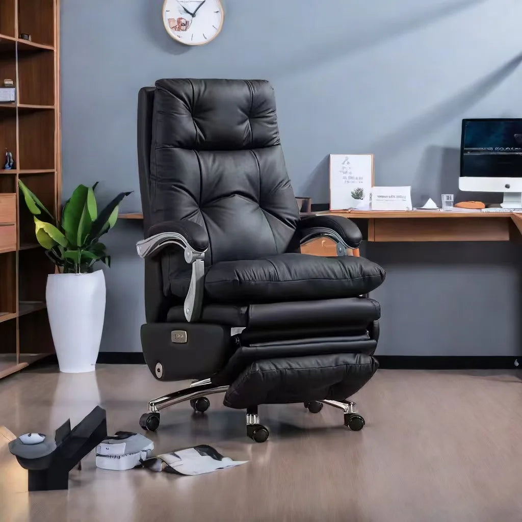 Ergonomic Leather Executive Office Chair Adjustable Armrests Stainless Steel Base Glide Seat Recline Meeting