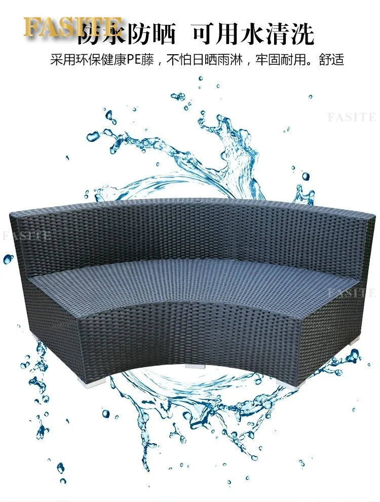 Outdoor round rattan sofa combination garden courtyard semi-circular rattan chair outdoor hotel curved living room
