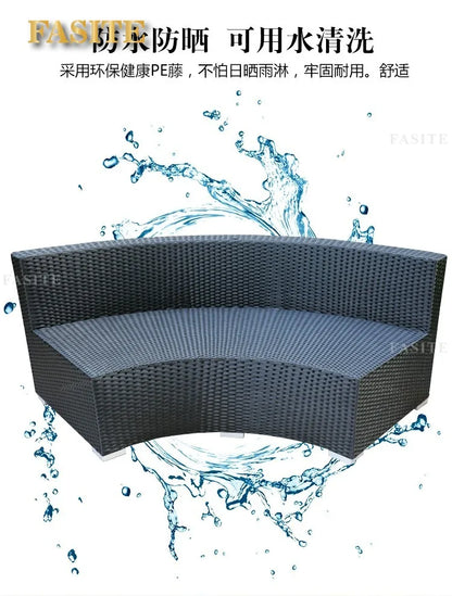Outdoor round rattan sofa combination garden courtyard semi-circular rattan chair outdoor hotel curved living room