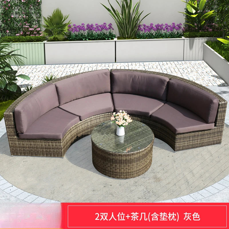 ZYH outdoor round rattan sofa combination leisure villa semi-circular rattan chair sofa