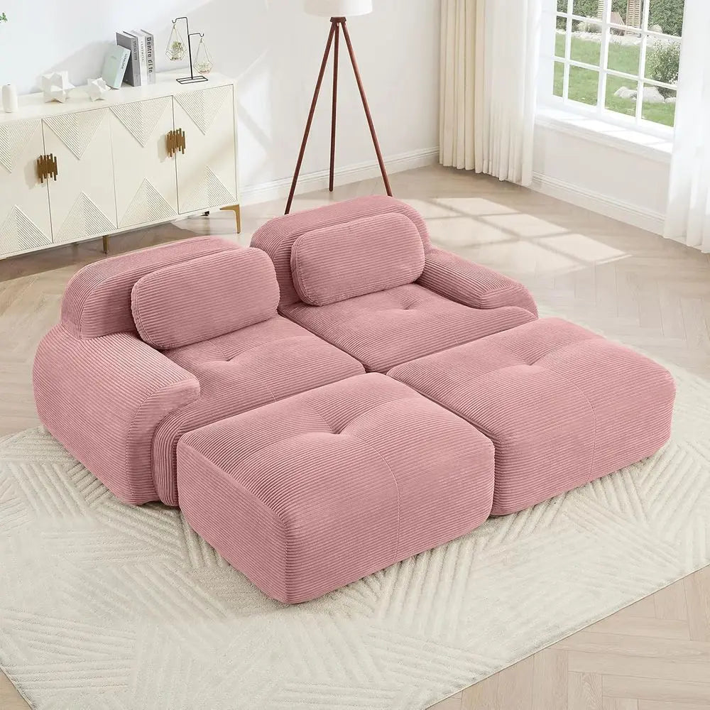 Pink Ottoman for  Sectional Soa, Corduroy Deep Seat or Oversized Compred BonelSectional Couches or Living Room Bedroom ,only  Ottoman