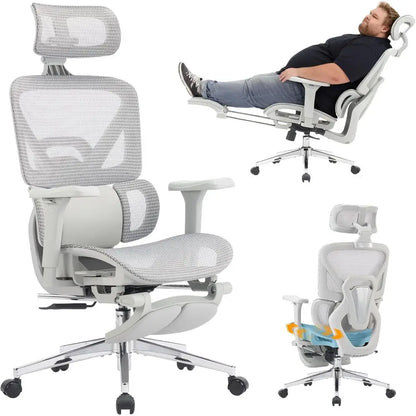 High-Back Mesh Ergonomic Office Chair with Adjustable Footrest, Lumbar Support, and 4D Armrests for Home and Gaming Desks