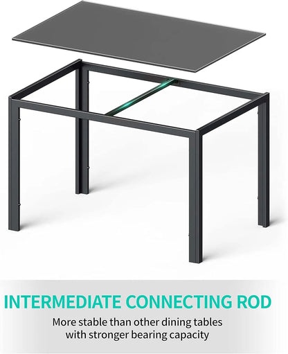 5-Piece Glass Dining Table Set with PU Leather Chairs for 4, Modern Kitchen Living Room Furniture