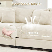 (UUX)155" Oversized Modular Sofa, Corduroy Cloud Couch Sectional with L Shape Chaise and 12 Throw Pillows, Upholste UQ