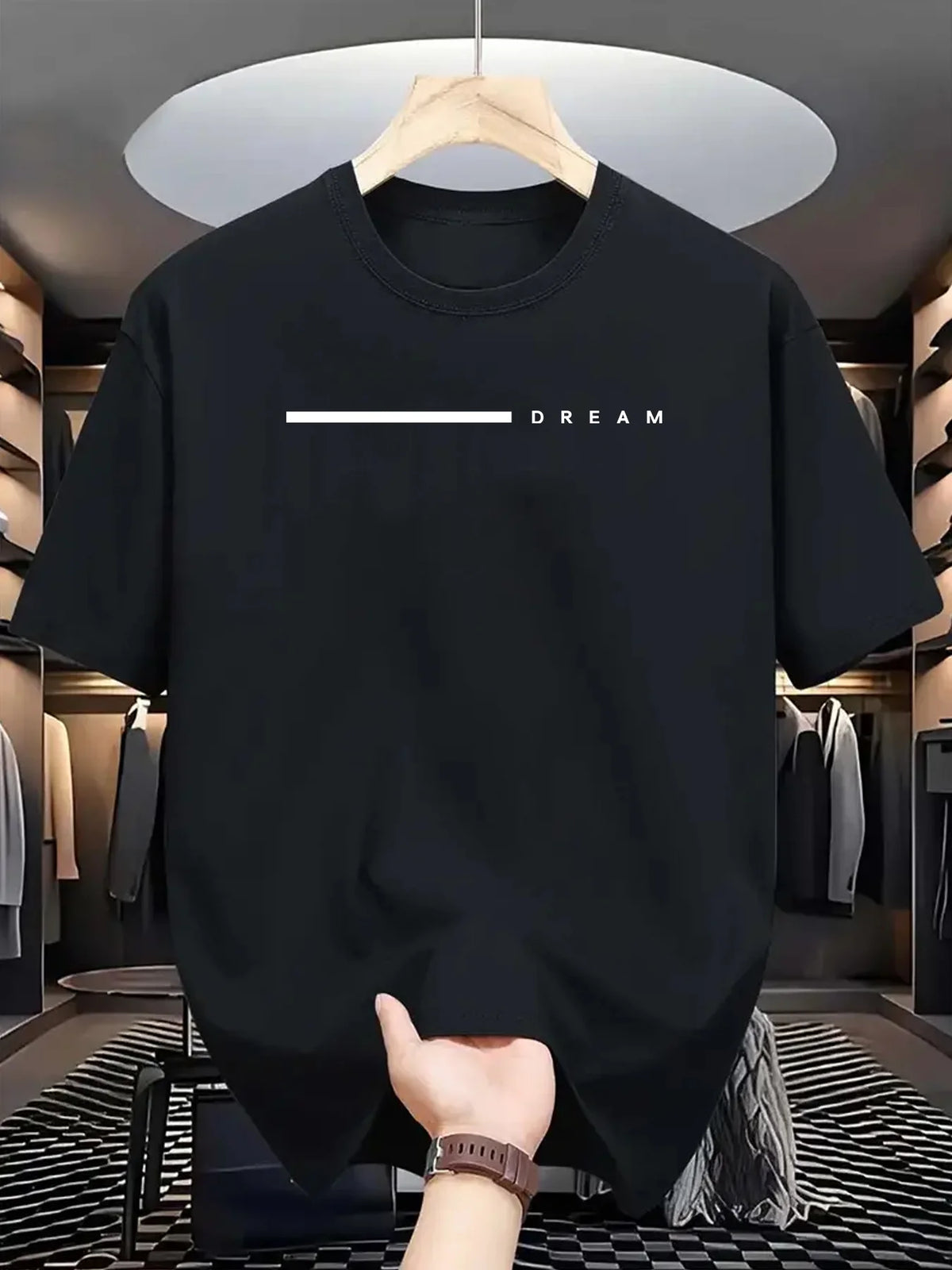 Men's summer 100 cotton fashionable casual loose plus size dream letter printed sports round neck short sleeved T-shirt top