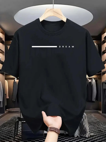 Men's summer 100 cotton fashionable casual loose plus size dream letter printed sports round neck short sleeved T-shirt top