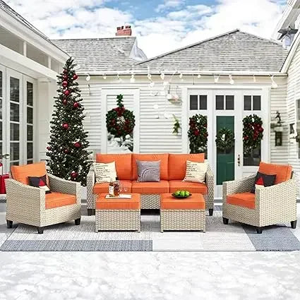 Wicker Patio Furniture Set Modern Outdoor Conversation  Sofa with Cushion and Ottomans for Garden, Poolside, Backyard