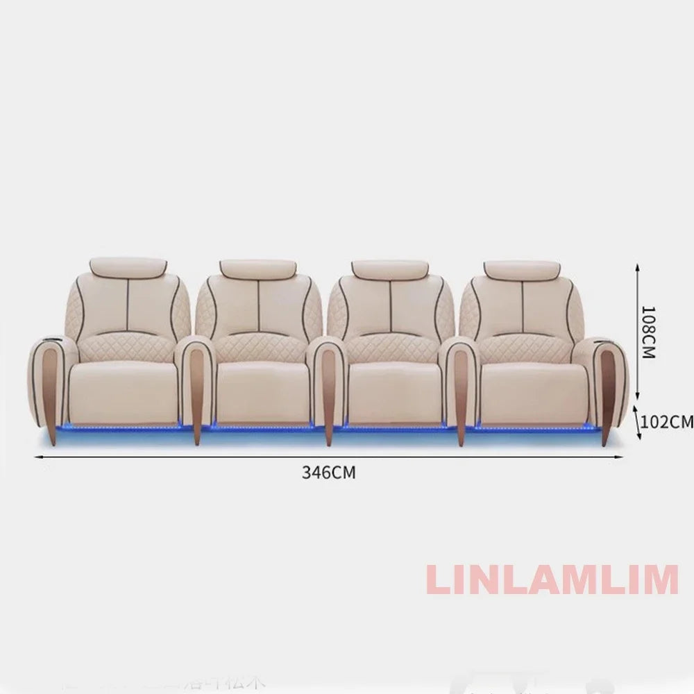 Luxury Electric Recliner Theater Seating Sofa – Modern Home Theater Chairs with LED Lighting, USB, Massage, Cooling Cup Holder