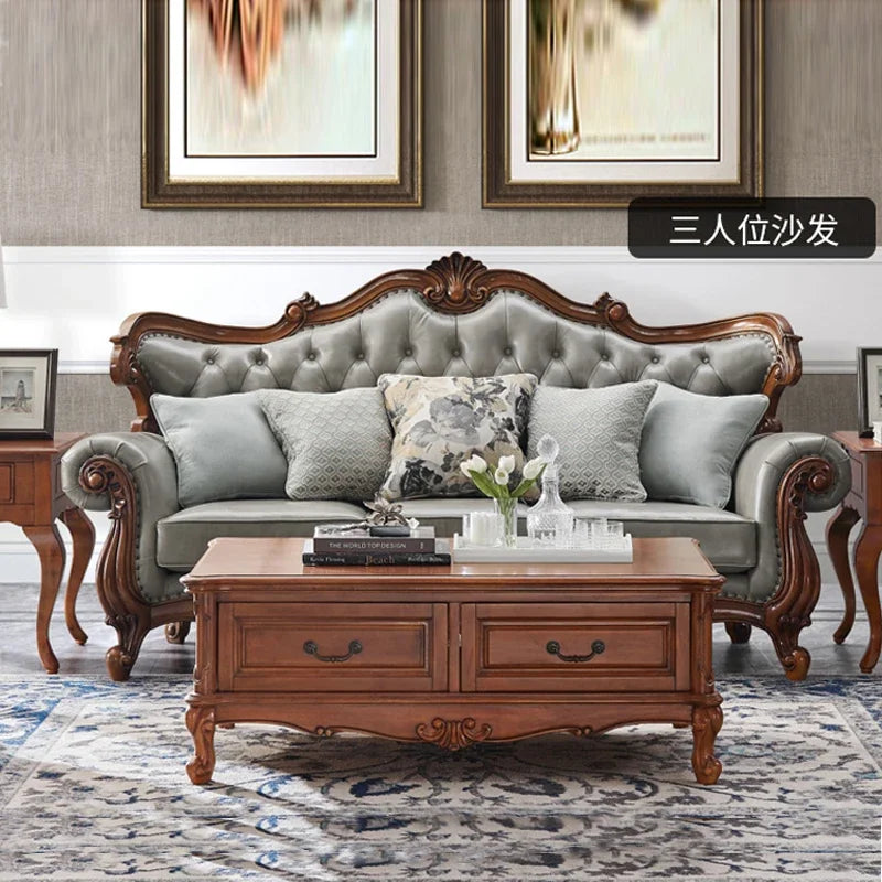 solid wood sofa simple European living room retro combination light luxury neoclassical sofa small apartment