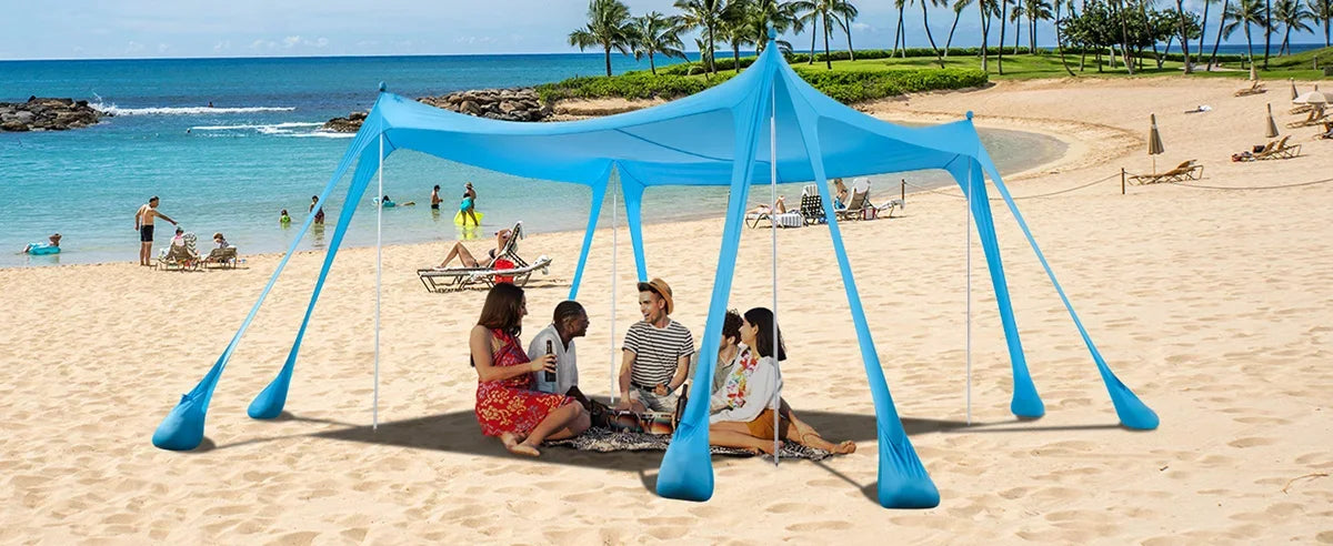 New Lycra Camping Sun Shelter UPF50+ Pop Up Beach Tent Outdoor Shade Beach Canopy for Camping Fishing Backyard Fun or Picnics