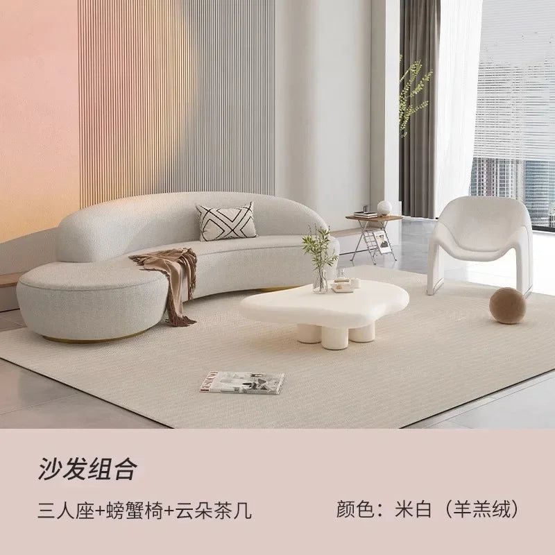 Cream wind light luxury beauty salon living room small apartment creative curved clothing store rest area reception sofa Interne