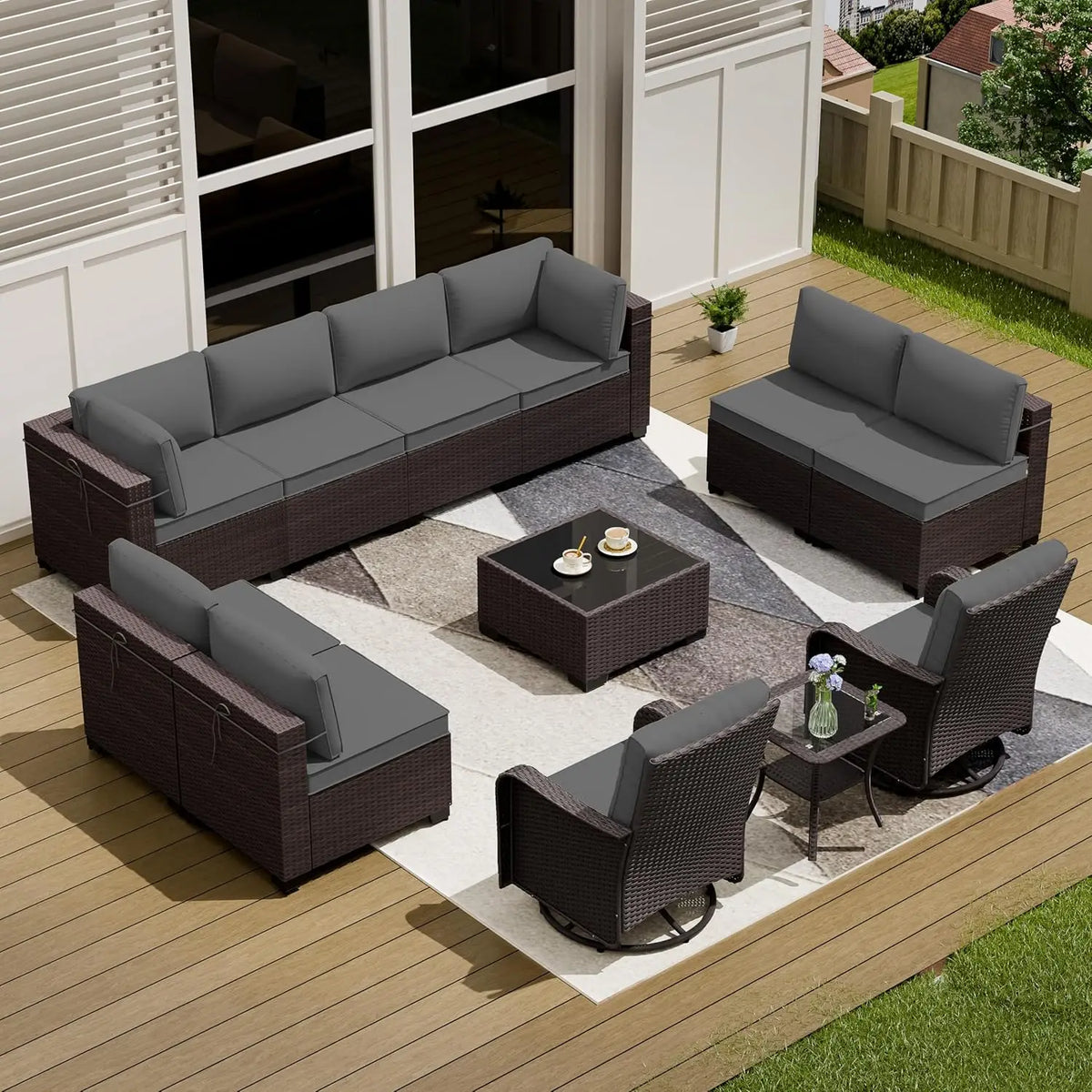 all-weather outdoor patio furniture set: sectional sofa in pe wicker for modular conversation areas