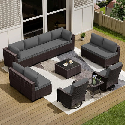 all-weather outdoor patio furniture set: sectional sofa in pe wicker for modular conversation areas