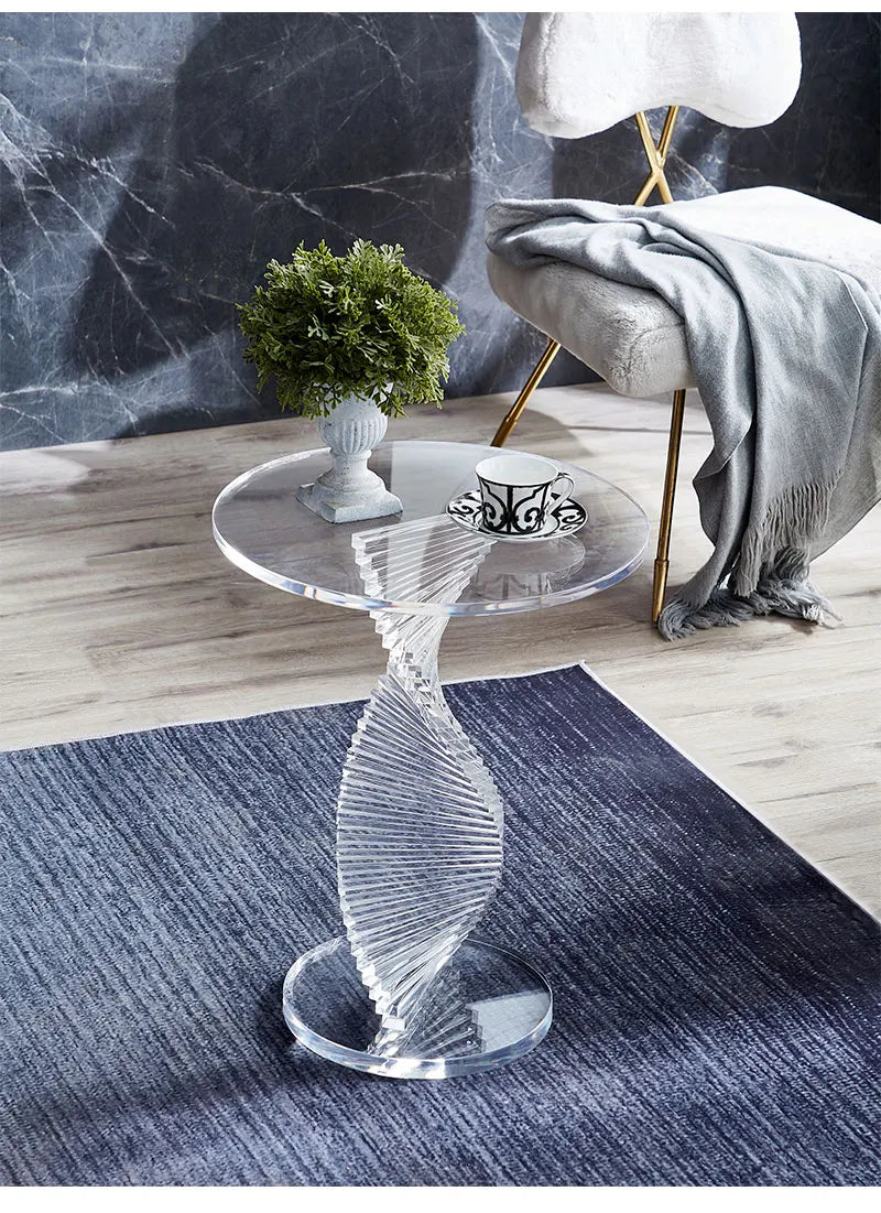 xzzSimple modern style small round table Nordic light luxury transparent corner few acrylic sofa side table