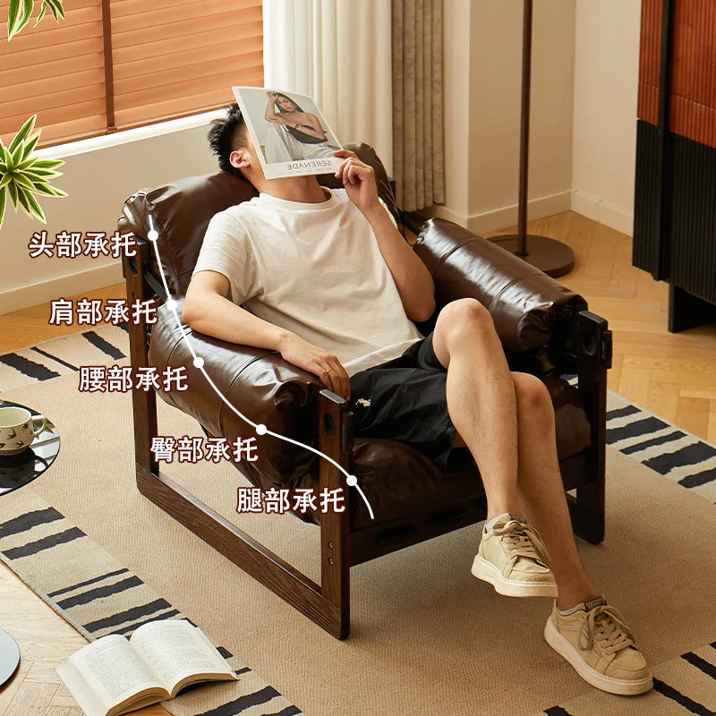 High-End Solid Wood Recliner Sofa Chair Home Personal Leisure Living Room Furniture Small Sofa Comfortable Lazy Chair