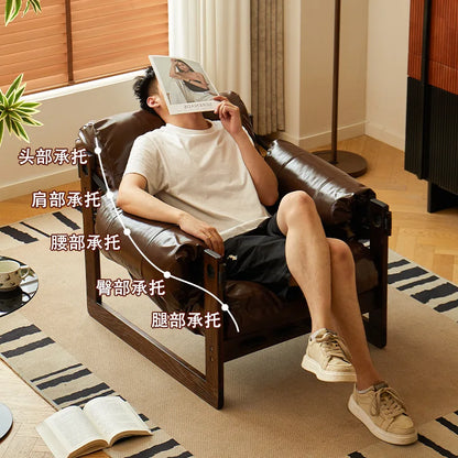 High-End Solid Wood Recliner Sofa Chair Home Personal Leisure Living Room Furniture Small Sofa Comfortable Lazy Chair