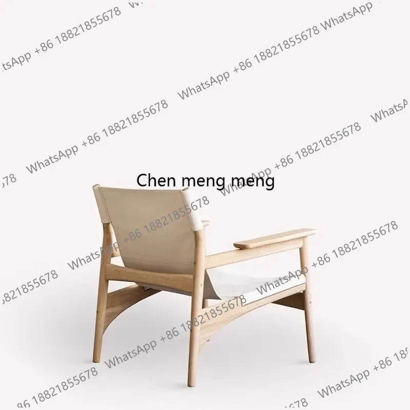 A178  High-end Leather Chair, Danish Leisure Single Back Chair, Solid Wood Saddle Leather Armchair, Home Balcony Leisure Chair