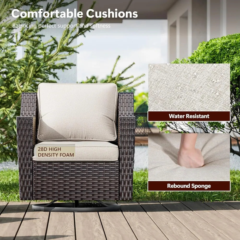 Wicker Patio Swivel Chairs, Outdoor Rocking Chair with Wide Armrest, Thickened Cushions, Patio Rattan Furniture for Deck, Porch