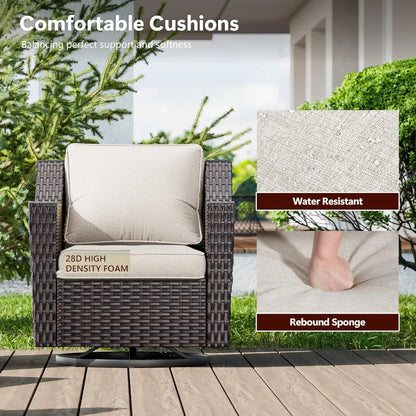 Wicker Patio Swivel Chairs, Outdoor Rocking Chair with Wide Armrest, Thickened Cushions, Patio Rattan Furniture for Deck, Porch