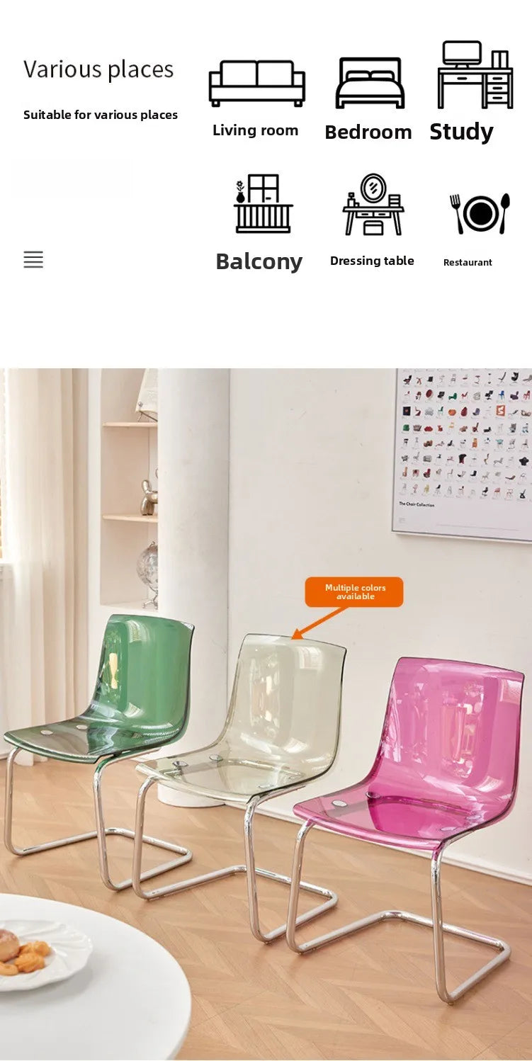 Nordic Modern Clear Acrylic Dining Chair Transparent Plastic Thickened Backrest Chair Simple Home Dining Room Furniture Design