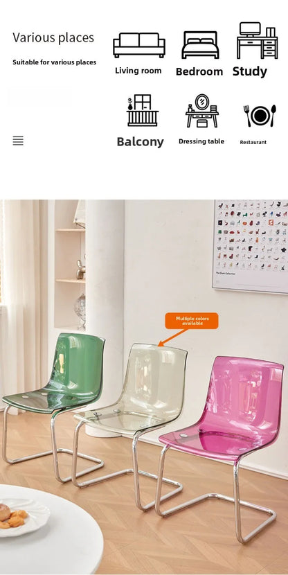 Nordic Modern Clear Acrylic Dining Chair Transparent Plastic Thickened Backrest Chair Simple Home Dining Room Furniture Design
