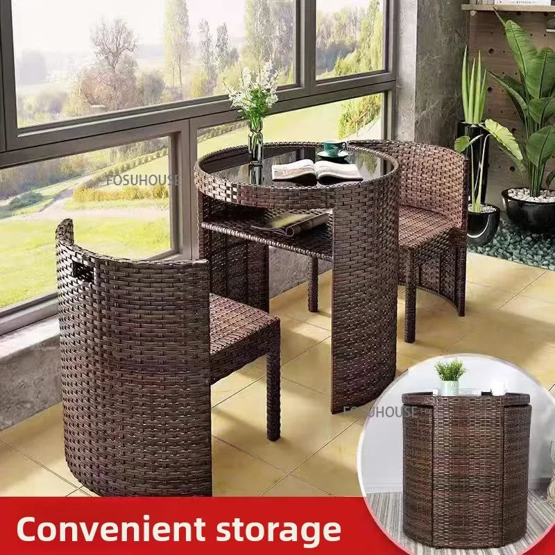 Outdoor Leisure Storage Rattan Tables and Chairs Outdoor Table and Chairs Rattan Chairs Three-piece Set Balcony Coffee Tables
