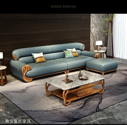 Ebony leather sofa new Chinese modern light luxury high-end small apartment straight row  FT