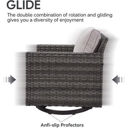 Outdoor Swivel Rocker Chairs Set of 4 with Fire Pit Table - 5 Peice Wicker Patio Furniture Set Conversation Set with 50,000 BTU