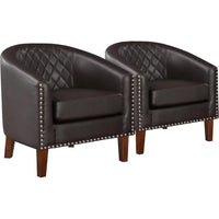 Nordic luxury Comfy Barrel Accent Chair Set, Grid Backrest Diamond, Faux Leather with Cushion for Living Room Club