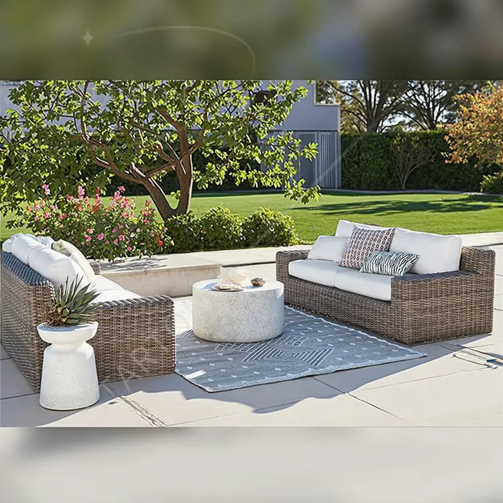 Ray Resistant Outdoor Rattan round Sofa Set with Canopy Curved Deep Cushioned for Dining