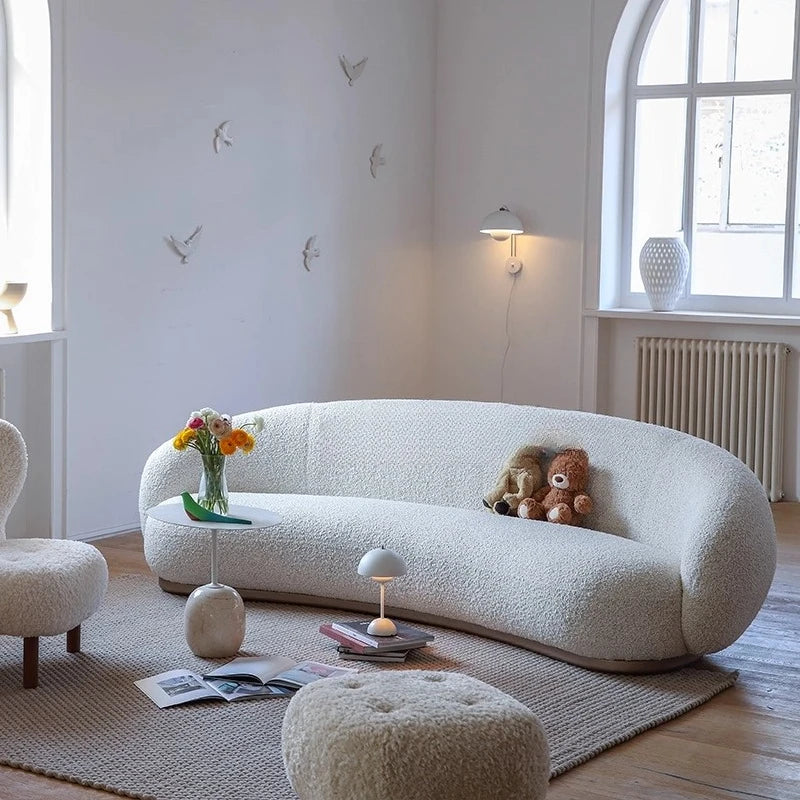 French cream style lamb wool cashew sofa living room three-person curved pea sofa designer sofa