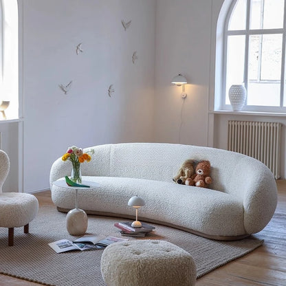 French cream style lamb wool cashew sofa living room three-person curved pea sofa designer sofa