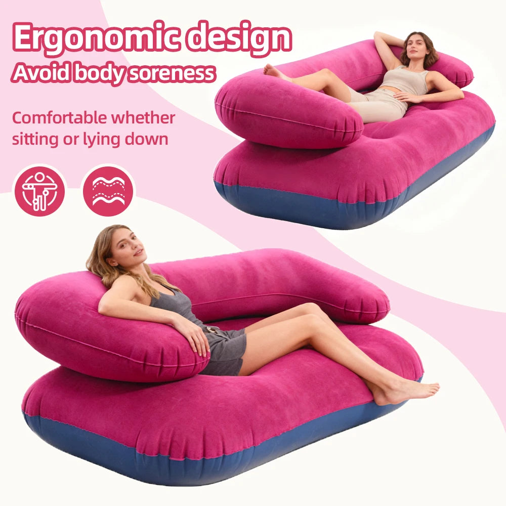 Double Inflatable Air Sofa Two-Seater Lazy Couch Heavy Duty Leak Proof Inflatable Lounge Furniture Indoor Outdoor Camping