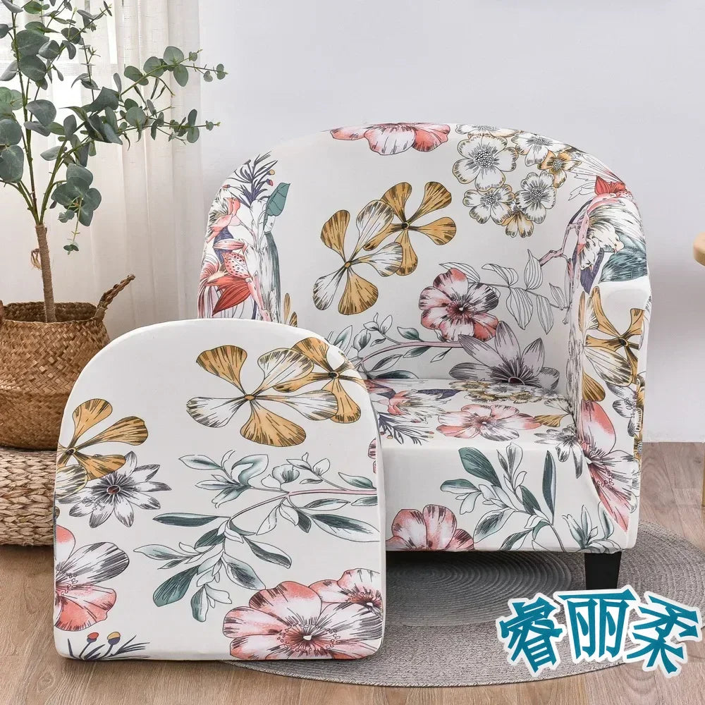 Stretch Club Chair Slipcover 2 Piece Printed Tub Chair Slipcover Stretch Armchair Cover Single Sofa Cover Furniture Protector