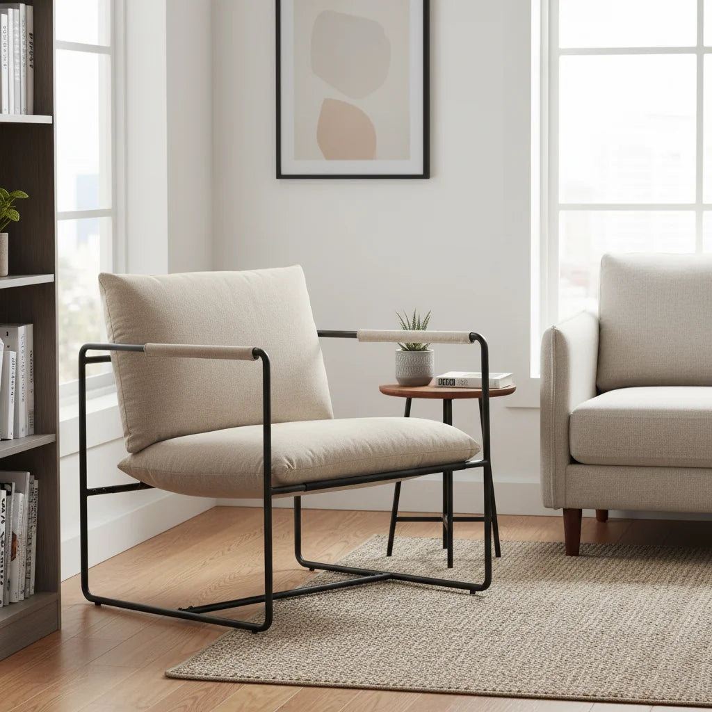 YC38 Gray Modern Accent Chair, Comfy Fabric Armchair for Living Room and Bedroom, Sherpa Chair for Small Spaces