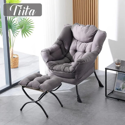 lazy chair with ottoman, modern large accent lounge chair, leisure sofa armchair with ottoman, reading chair with footrest for