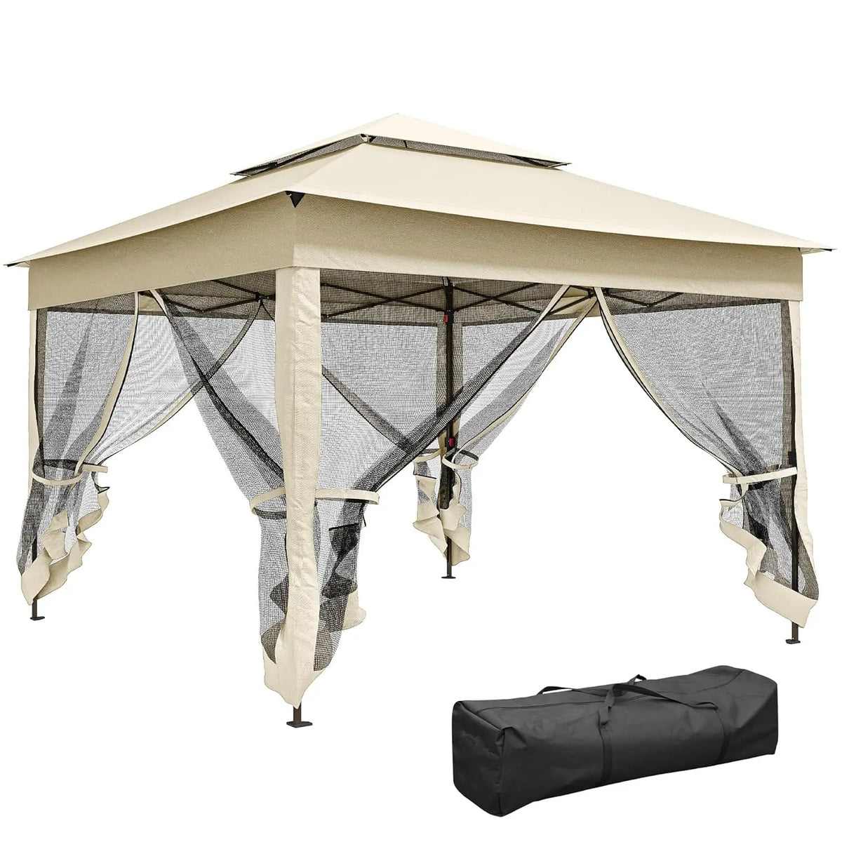 11x11 Pop Up Canopy Gazebo w/ Removable Netting Instant Event Tent 114sqft Shade Carry Bag Backyard Garden, Custom